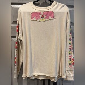 Free People Cream Sweater with Pink and Red Accents